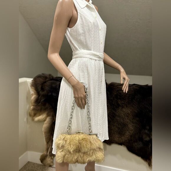 Natural Genuine Fox Fur Handmade Push Lock Clutch/Shoulder Bag/Crossbody - Picture 7 of 16